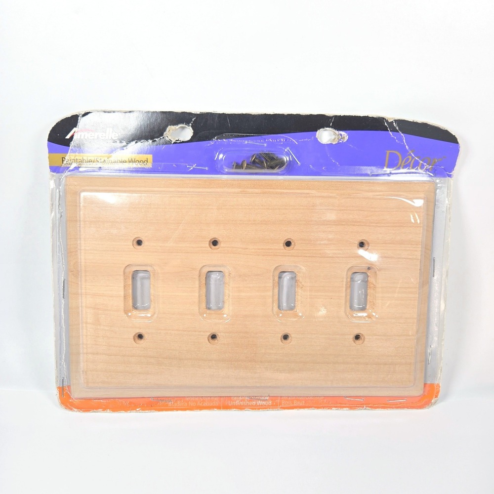 Amerelle 4-Gang Toggle Switch Plate Unfinished Wood Paintable Stainable 180T4
